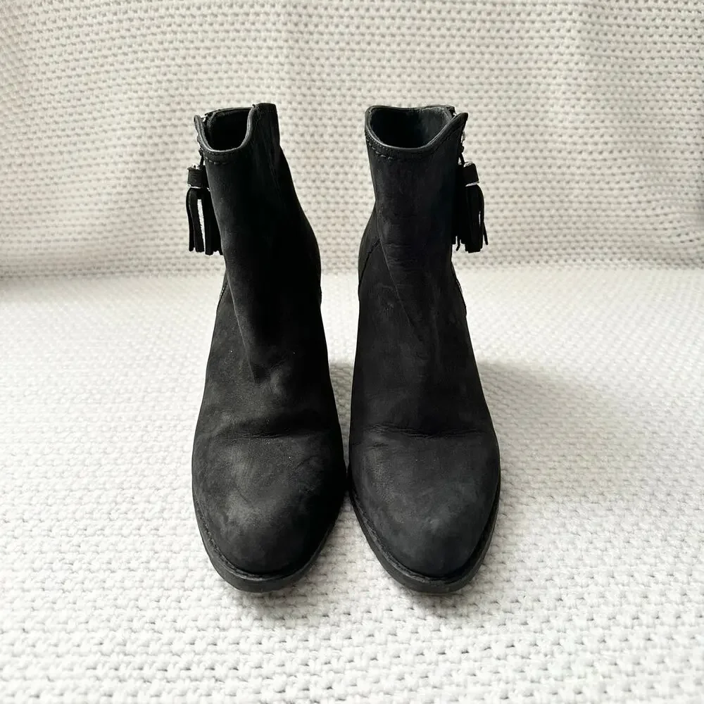 Stuart Weitzman Black Nubuck Prancing Heeled Western Zip Ankle Boots 8.5